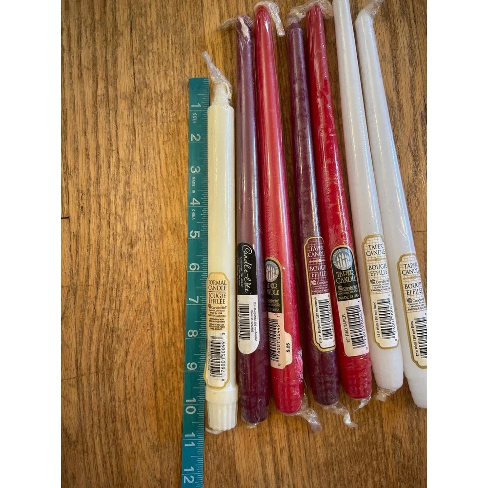 Candle-lite Vintage 12-inch Bougie Effilee Taper Candles 7 Red Burgundy White